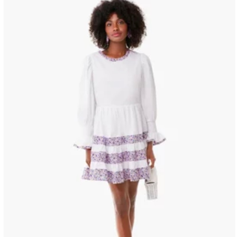 New, never worn XS Pomander Place Tiered Fran Dress Tuckernuck. White/purple